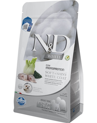 N&D White Dog Adult Medium Maxi Sea Bass, Spirulina, Fennel 2 kg