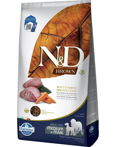 N&D Brown Dog Adult Medium Maxi Lamb, Spirulina, Carrot 7 kg