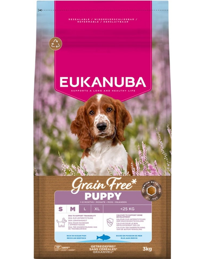 EUKANUBA Grain Free Puppy Small Medium Ocean Fish 3 kg gabonamentes kutyatáp kicsi és közepes fajtájú kölyköknek halal