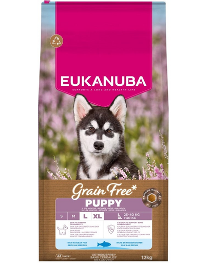 EUKANUBA Grain Free Puppy Large Ocean Fish 12 kg gabonamentes kutyatáp nagytestű fajták számára halalapú