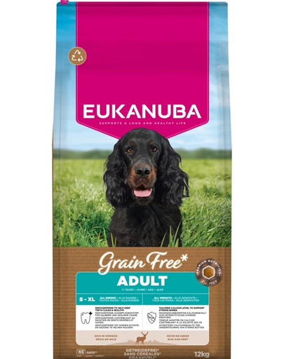 EUKANUBA Grain Free Adult Venison 12 kg gabonamentes kutyatáp szarvassal