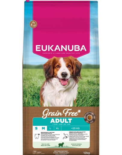 EUKANUBA Grain Free Adult Small Medium Lamb 12 kg gabonamentes kutyatáp kicsi és közepes fajtájú kutyák számára bárányhússal