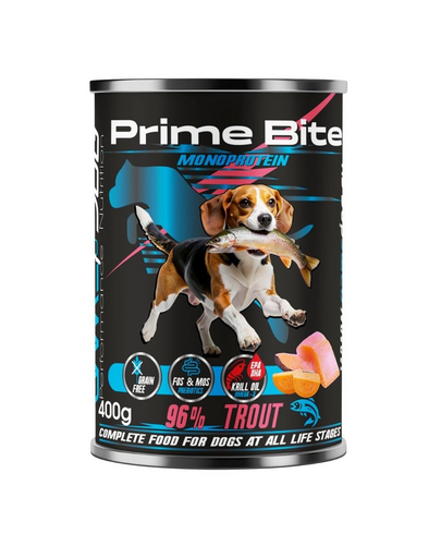 Prime Bite Pstrąg z batatem 400g mokra karma dla psów w każdym wieku