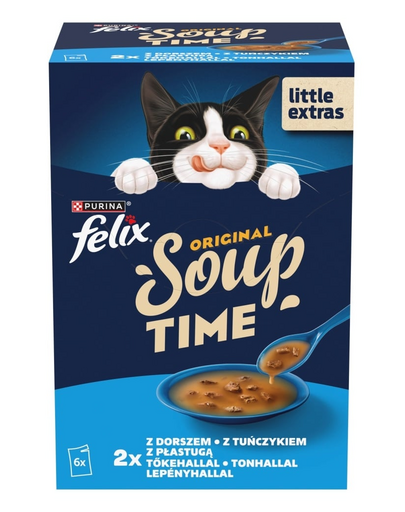 FELIX Original Soup Halas ízek 6x48g tőkehal és tonhal ízével, kiegészítő nedves táplálék macskáknak