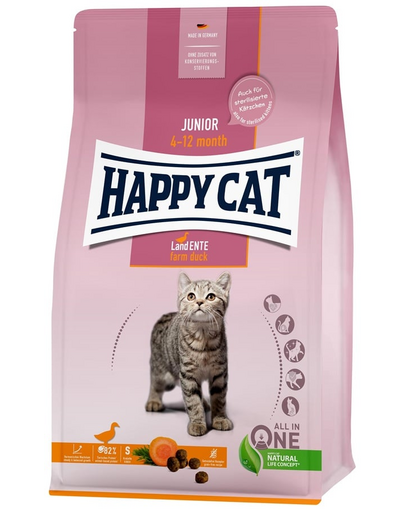 HAPPY CAT Junior Farm Duck Kacsa 4 kg gabonamentes száraz macskaeledel kölyök macskáknak