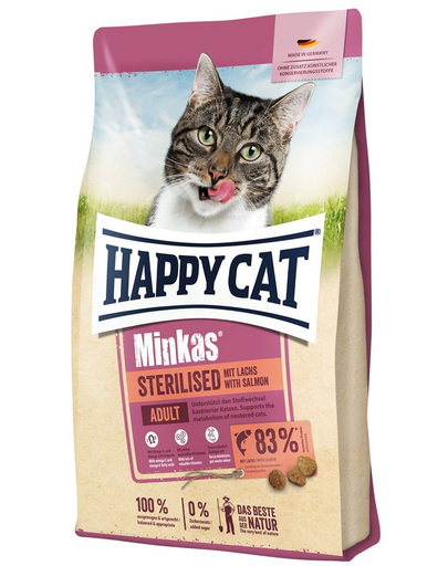 HAPPY CAT Minkas Sterilised Lachs Lazac 10 kg száraz táp ivartalanított macskák számára