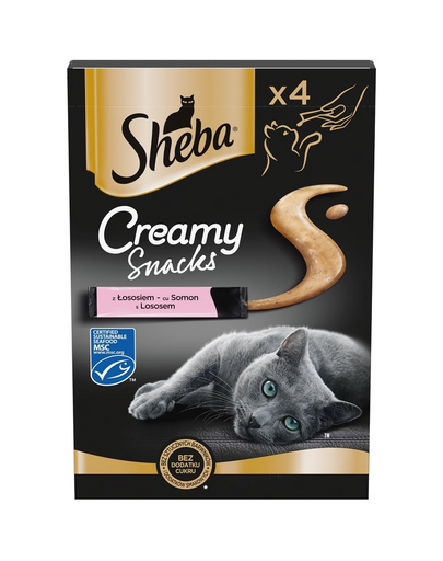 SHEBA Creamy Snacks krémes jutalom macskáknak lazaccal 4x12g