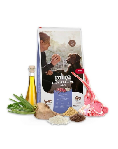 MERA Dog Pure Sensitive Adult Lamb Rice 4 kg bárányhús és rizs, száraz táplálék érzékeny kutyák számára