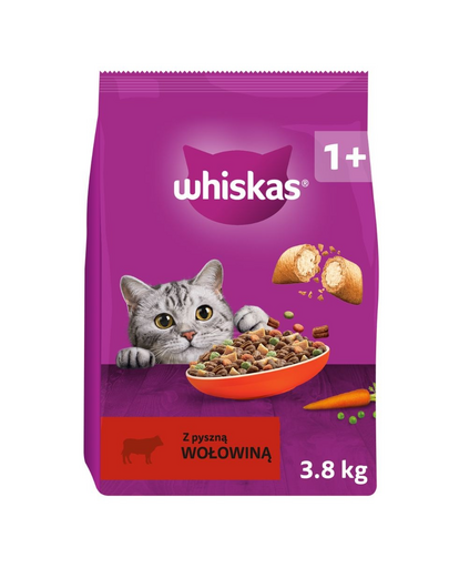 WHISKAS Adult marhahússal 3,8 kg – száraz eledel felnőtt macskáknak