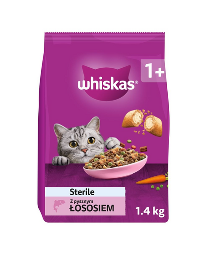 WHISKAS Sterile 1,4 kg teljes értékű száraz eledel felnőtt macskáknak ivartalanítás után, finom lazaccal