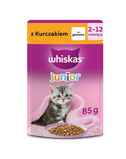 WHISKAS Junior csirkével zselében 85 g nedves kaja kiscicák számára