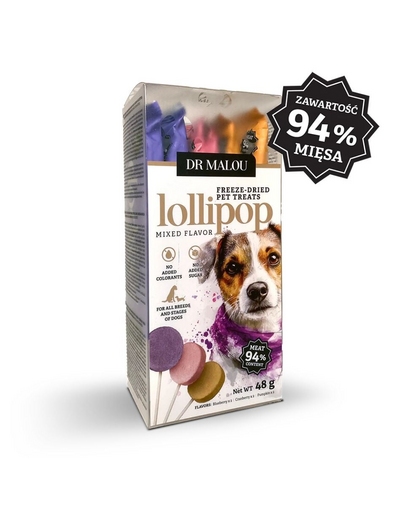 DR MALOU Lollipop Mixed Flavor Liofilizált húsos jutalomfalatok kutyáknak 48g (6 db)
