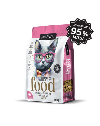 DR MALOU Liofilizált kaja Csirke csirkeszívvel 500g száraz kaja macskáknak