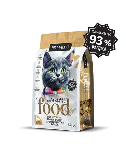 DR MALOU Kitten Liofilizált kaja Csirke kecsketejjel és tojássárgájával 500g száraz kaja kiscicák számára