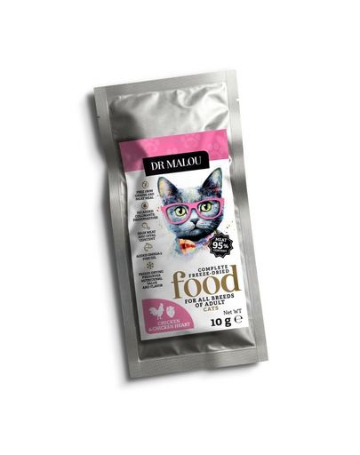DR MALOU Liofilizált kaja Csirke csirkeszívvel 10 g száraz kaja macskáknak