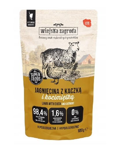 WIEJSKA ZAGRODA Superfoods Bárányhús kacsával és macskamentával nedves macskaeledel 100 g