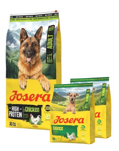 JOSERA High Protein Adult Chicken 12,5kg magasan energia tartalmú táplálék sportos kutyáknak + 2x900g táplálék AJÁNDÉK