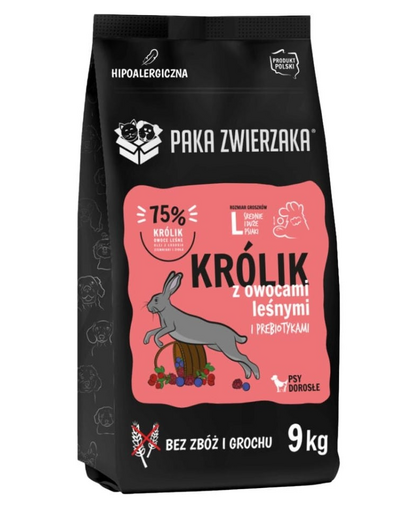 PAKA ZWIERZAKA Nyúl erdei gyümölcsökkel L 9 kg száraz táp nagy kutyák számára