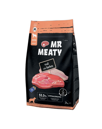 MR MEATY Kutya Borjú pulykával M 3 kg borjúhús pulykával, száraz kutyatáp