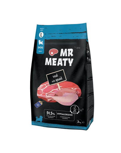 MR MEATY Puppies Veal with Quail L 3 kg borjúhús fürjtojással, száraz táp kölyökkutyáknak