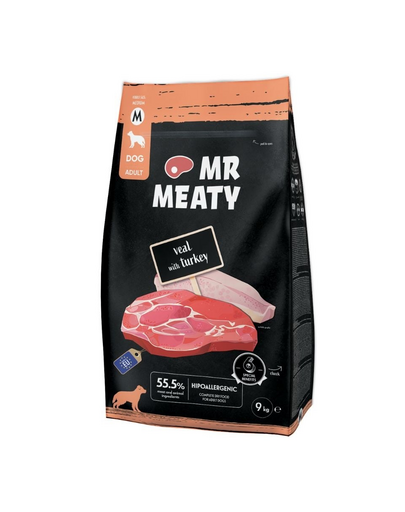 MR MEATY Kutya Borjú pulykával M 9 kg borjúhús pulykával, száraz kutyatáp