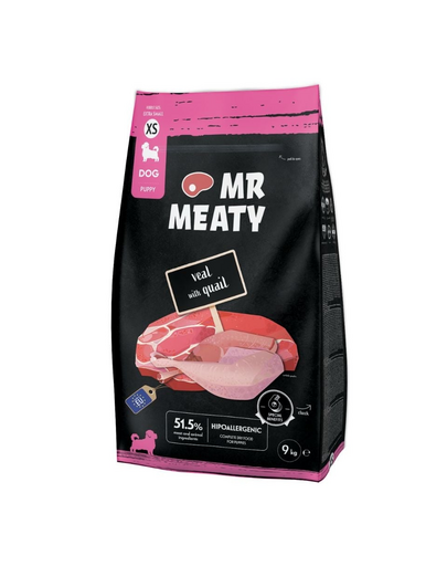 MR MEATY Puppies Veal with Quail XS 9 kg borjúhús fürjtojással, száraz táp kölyökkutyáknak