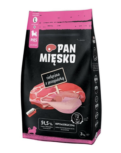 PAN MIÉSKO Borjúhús fürjtojással kölyökkutyáknak L 3 kg