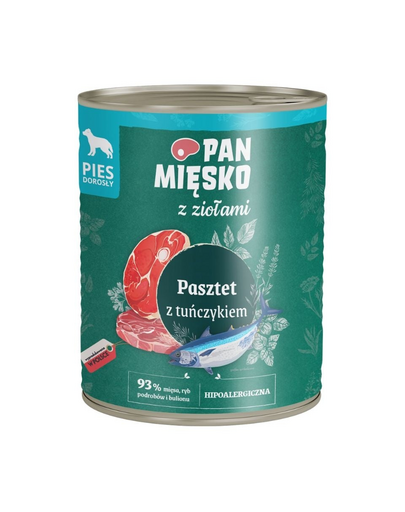PAN MIĘSKO Tonhalas pástétom kutyáknak gyógynövényekkel 800g
