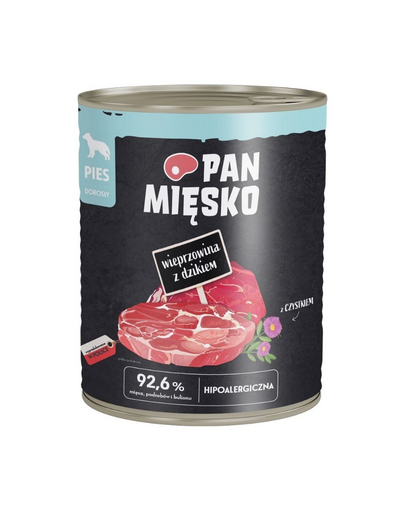 PAN MIĘSKO Sertés vadmalom hipoallergén nedves kutyaeledel 800g