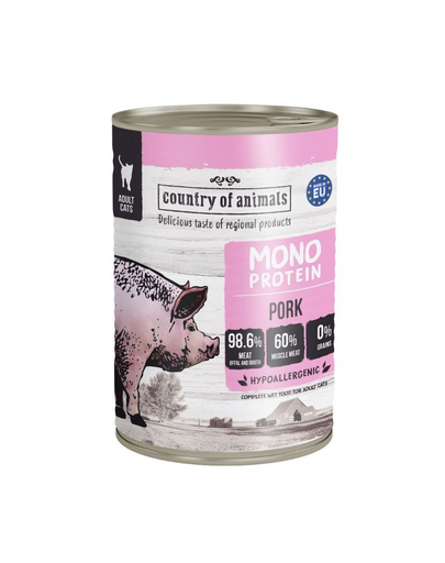 COUNTRY OF ANIMALS Cat Monoprotein Pork 400g sertéshús, nedves macskaeledel