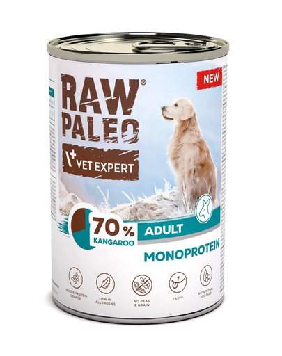 RAW PALEO Monoprotein Kangaroo Adult 400g kenguru hússal, nedves kutyaeledel