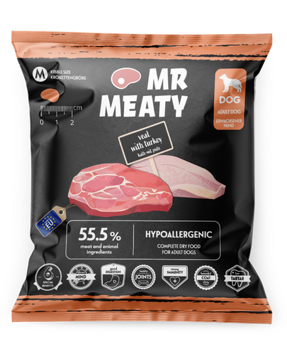 MR MEATY Borjú pulykával M 50g borjúhús pulykával, száraz kutyatáp