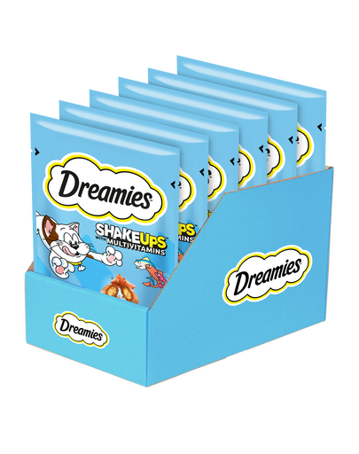 DREAMIES Shake Ups Multivitamins Ropogós jutalom a macskáknak Tengeri gyümölcsök ízével 6 x 55 g
