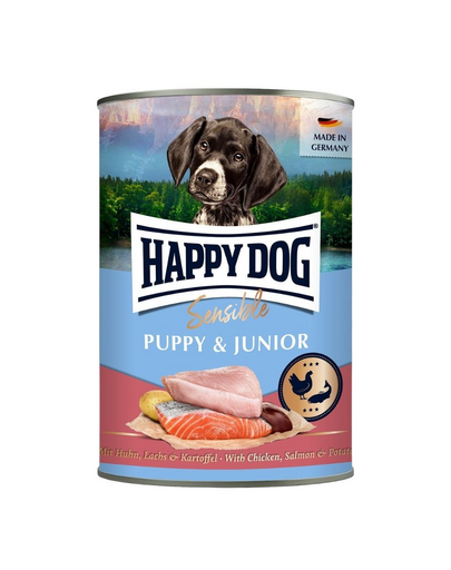 HAPPY DOG Sensible Puppy Junior Csirke, lazac és burgonya 400 g nedves táplálék kölyökkutyák és fiatal kutyák számára