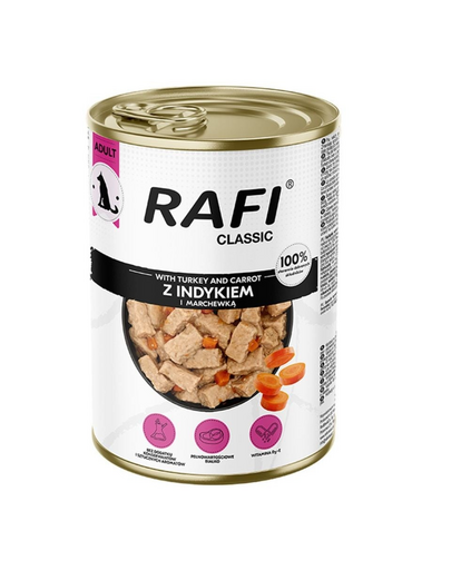 RAFI Classic Indyk i marchewka w sosie 1240 g mokra karma dla psów wszystkich ras
