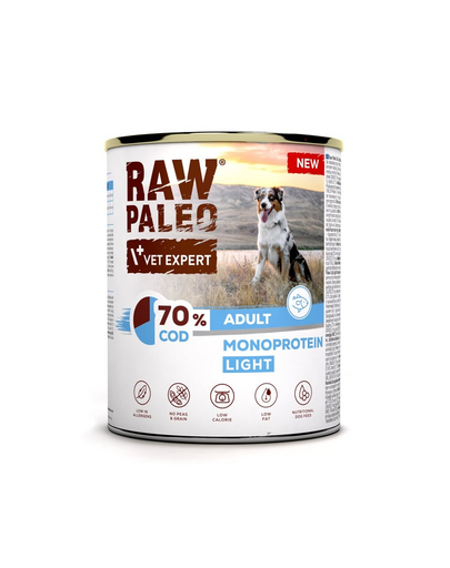 RAW PALEO Monoprotein Light Cod Adult 800g tőkehal, kutyáknak készült nedves táplálék