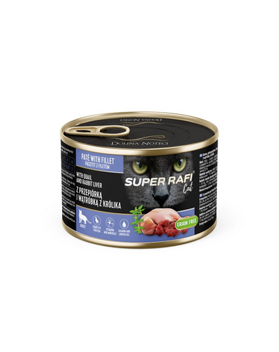 SUPER RAFI Cat fürjével és nyúlmájjal 185g nedves macskaeledel