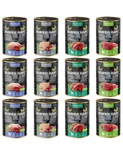 SUPER RAFI Cat Mix 4 Ízek 12x400g nedves macskaeledel