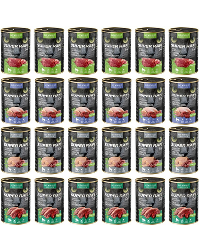 SUPER RAFI Cat Mix 4 Ízek 24x400g nedves macskaeledel