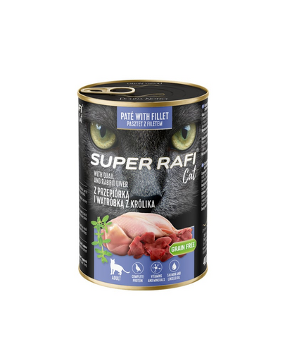 SUPER RAFI Cat fürjével és nyúlszívvel 400g nedves macskaeledel
