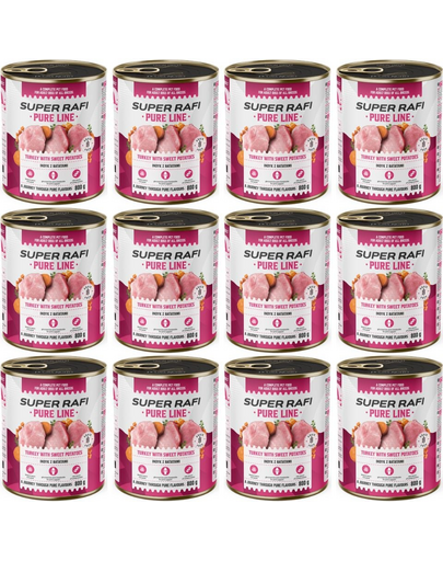 SUPER RAFI Pure Line pulyka édesburgonyával 12x800g nedves táplálék kutyáknak