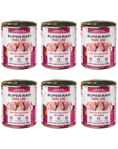 SUPER RAFI Pure Line pulyka édesburgonyával 6x800g nedves táplálék kutyáknak