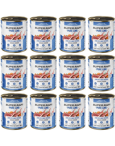 SUPER RAFI Pure Line bárány édesburgonyával 12x800g nedves kutyatáp