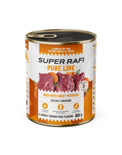 SUPER RAFI Pure Line kacsával édesburgonyával 800g nedves kutyaeledel