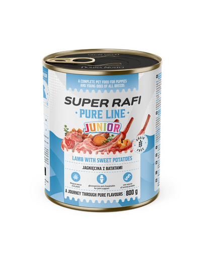 SUPER RAFI Pure Line Junior bárány édesburgonyával 800g nedves táplálék kölyökkutyák és fiatal kutyák számára