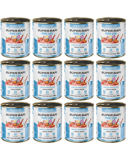 SUPER RAFI Pure Line Junior jagnięcina z batatami 12x800g mokra karma dla szczeniąt i młodych psów