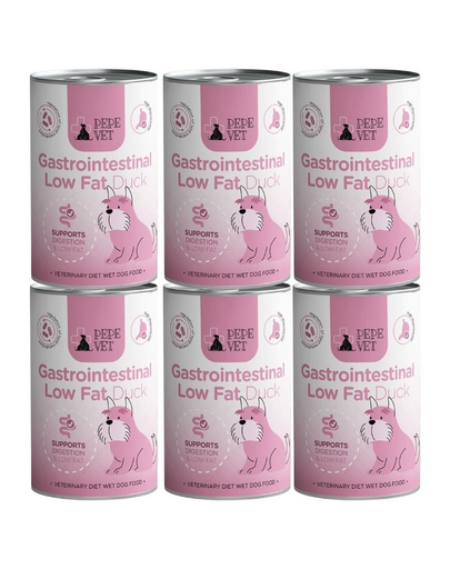 PAKA ZWIERZAKA PEPE Vet Gastrointestinal Low Fat Duck 6x400 g nedves táplálék kutyáknak, amely támogatja az emésztőrendszert