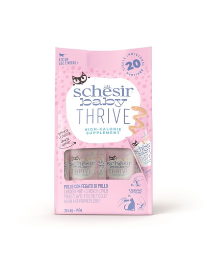 SCHESIR Baby Thrive Kurczak z wątróbką kurczaka w kremie 20x8 g Uzupełniająca karma dla kociąt