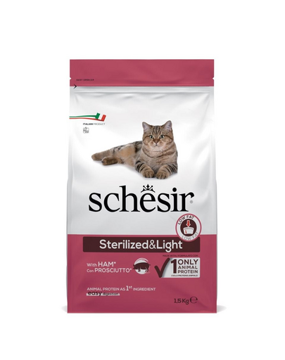 SCHESIR Original Sterilized and Light Szynka 1,5 kg karma sucha dla kota po sterylizacji i lekkostrawna