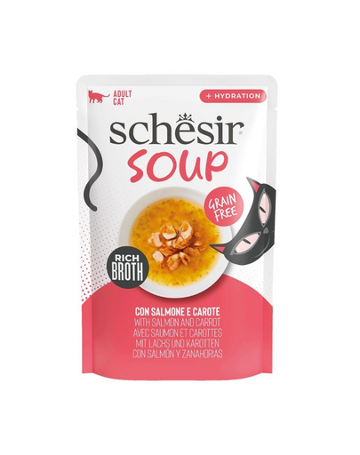 SCHESIR Soup Lazac sárgarépával 40 g kiegészítő leves macskák számára